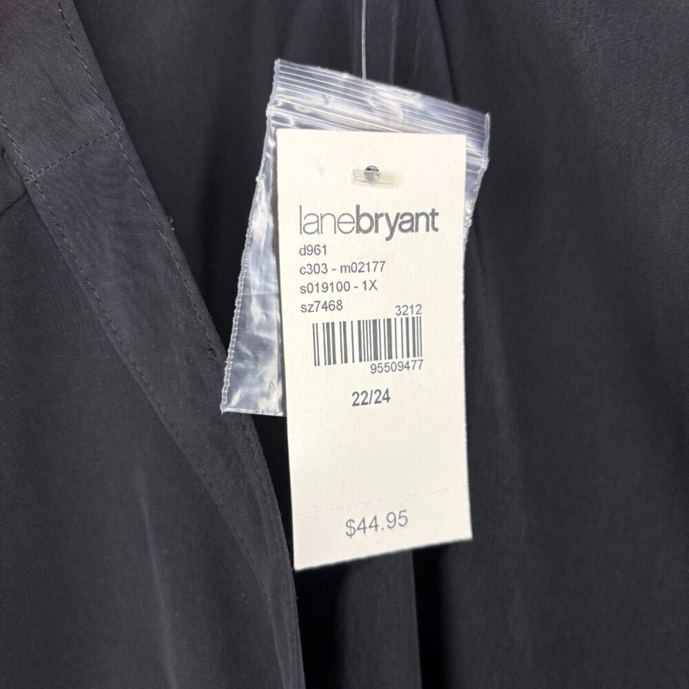 LANE BRYANT NEW Button Up Blouse Womens 22/24 Roll Tab Sleeve Black V-Neck - Picture 5 of 6
